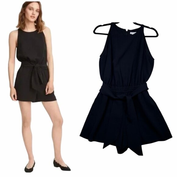 Club Monaco Black Belted Sleeveless Halter Mini Romper Sz 4 Flowy Tailored Soft - Picture 1 of 16